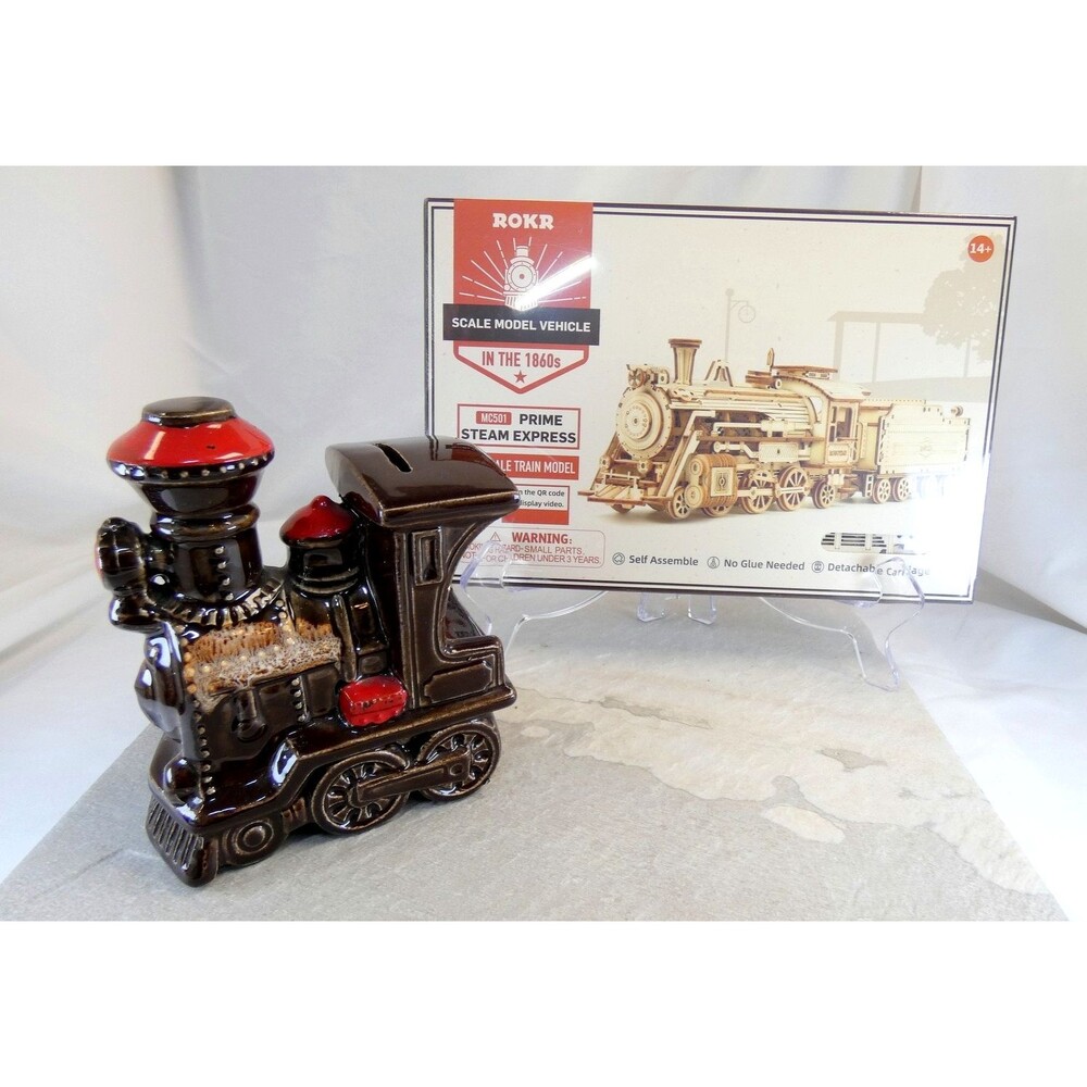 NEW Train Lot Ceramic Train Bank & Model Train Set